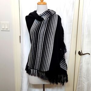 Knit Striped Fringe Half Circle Shawl Wrap